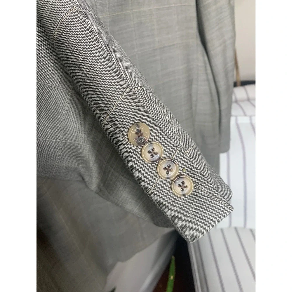 Tommy Hilfiger Mens 42S Grey Glen Plaid Worsted Wool 3-Button‎ Blazer Sport Coat